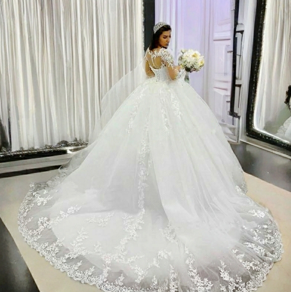 Plus Size Elegant White Lace Wedding Dress - Picture 4 of 9